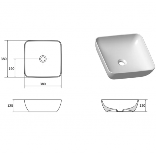 Раковина накладная Ravak UNI 380 S SLIM XJX01138001 белая